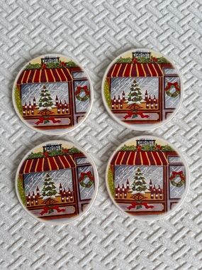 Holiday Shop Window Ceramic Coasters